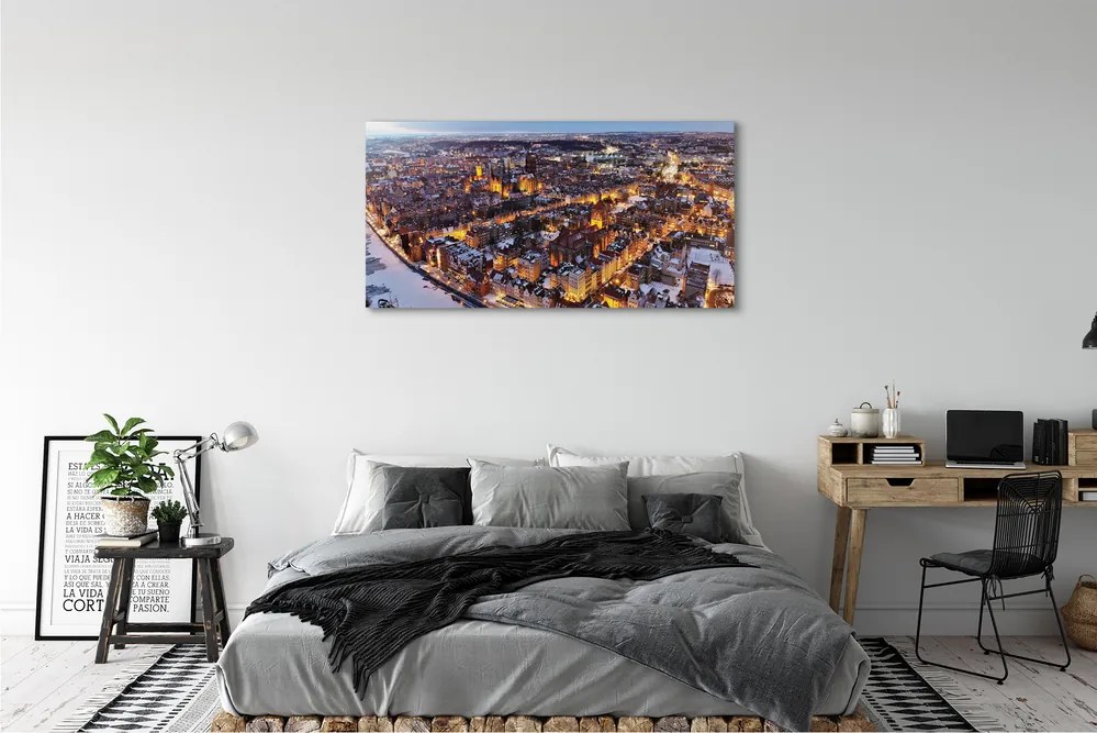 Tablouri canvas râu panorama de iarnă Gdańsk