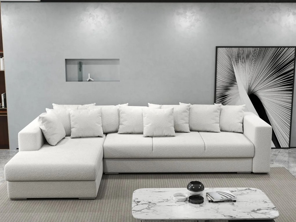 Colțar extensibil dumonde cu ladă de depozitare si sezut confortabil din spuma high-density, Gloria Euphoria Ivory 320x183 cm