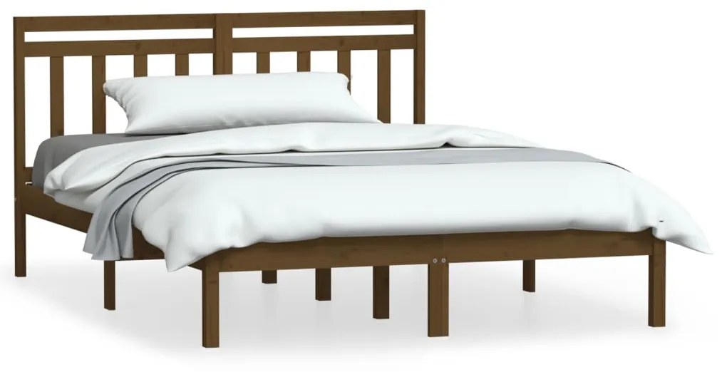 Cadru pat 5FT King Size, maro miere, 150x200 cm, lemn masiv maro miere, 150 x 200 cm