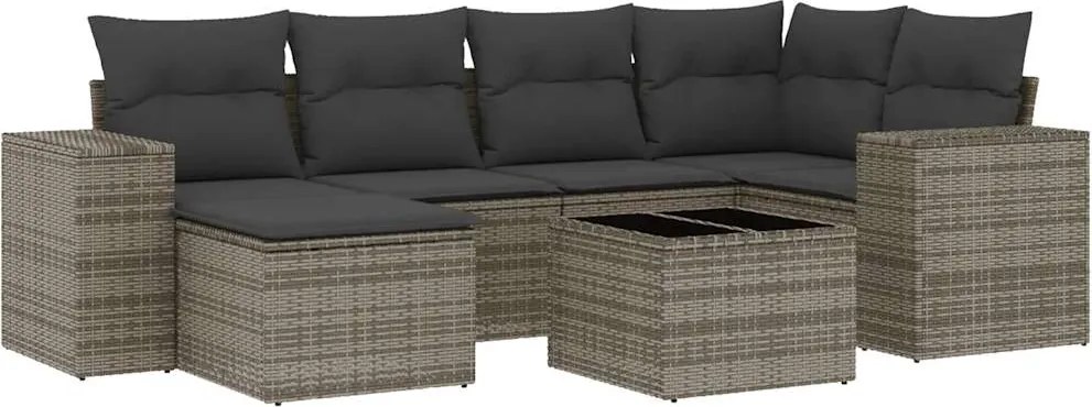 vidaXL Set canapele de grădină, 7 piese, cu perne, gri, poliratan
