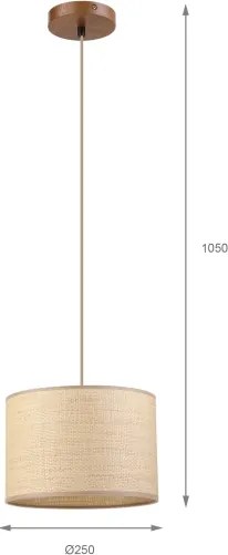 Lustră suspendată pe cablu AIDA 1xE27/15W/230V Ø 25 cm, stejar/rafie