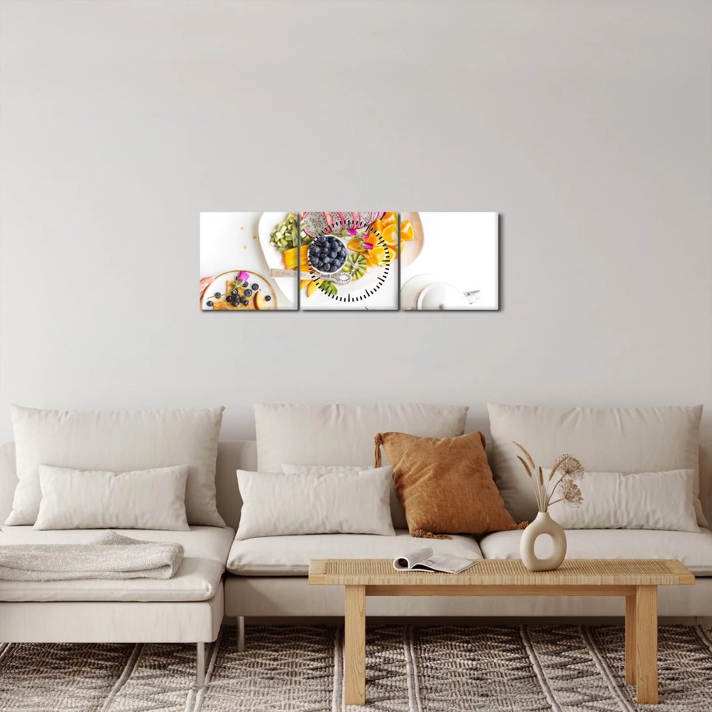 Tablou cu farfurie cu fructe pe masă (cu ceas) (90x30 cm)