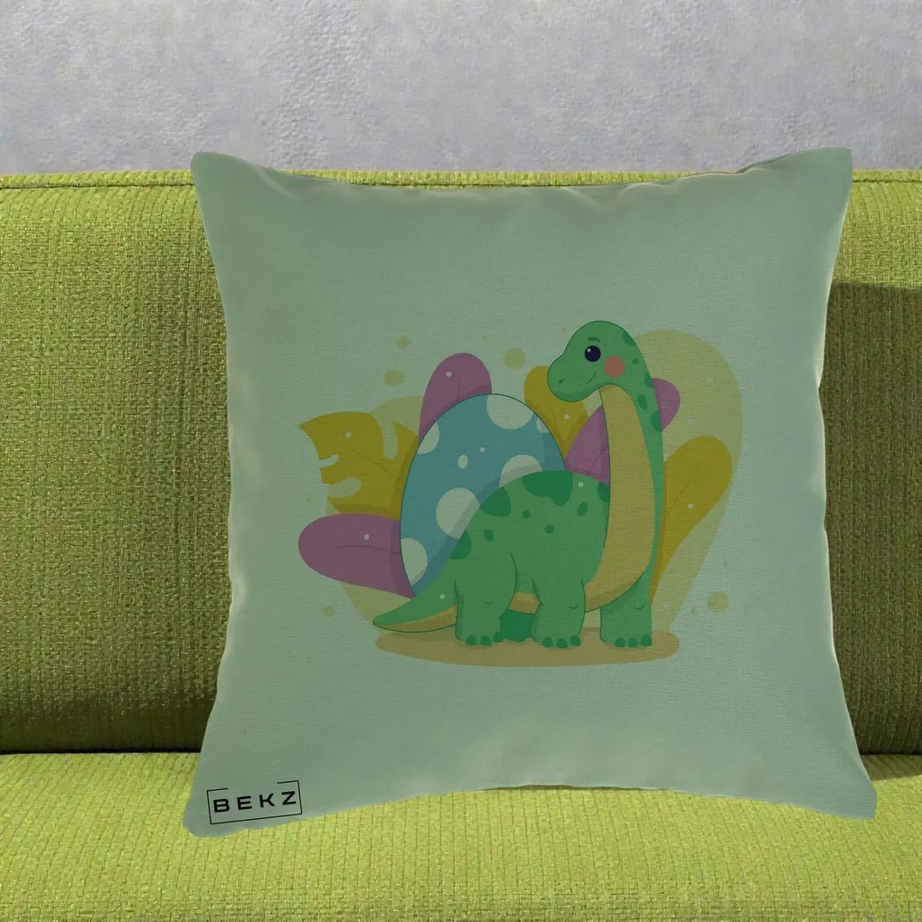 Perna Personalizata Dinozaur cu Ou Pastelat, 40x40 cm, Verde, Husa Detasabila, Perna Inclusa, BEKZ®