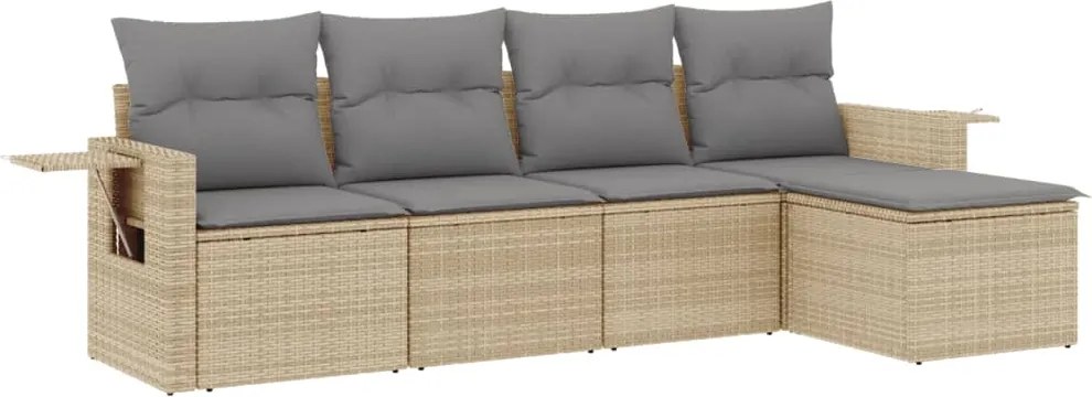 vidaXL Set canapele de grădină cu perne, 5 piese, bej, poliratan