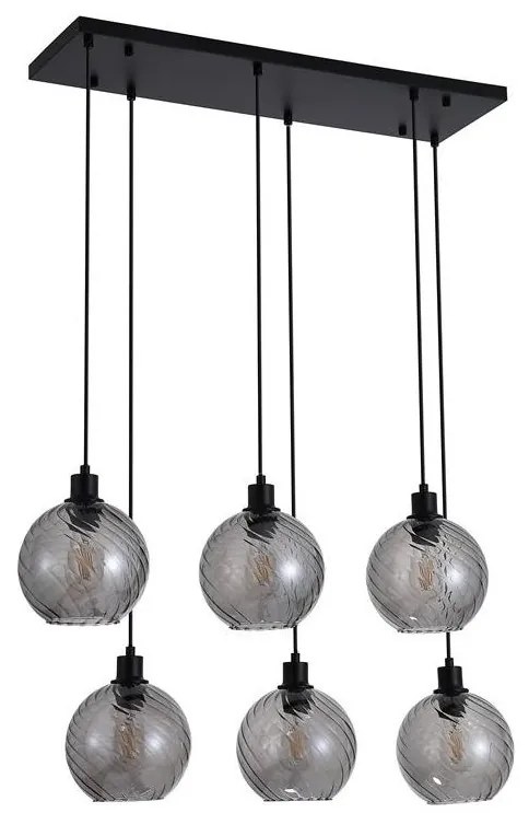 Lustra cu 6 pendule metal negru, sticla fumurie Radiance