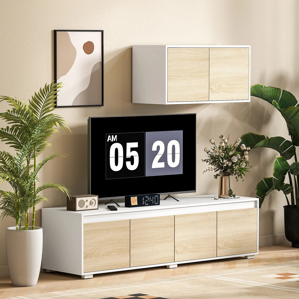 Set de 2 Piese pentru Televizor cu Dulap de Perete, Unitate de Divertisment Independenta pentru Televizoare, Natur HOMCOM | Aosom RO