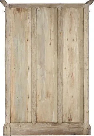 Vitrină rustică din lemn reciclat, natur, cu 2 uși vitrate, 3 rafturi și console sculptate, 209 x 130 x 55 cm, „Pastel”