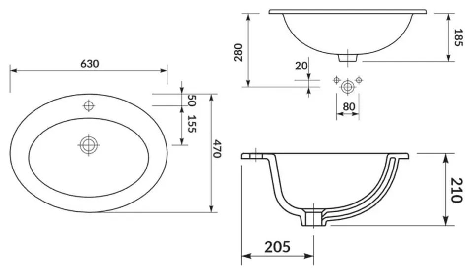 Lavoar incastrat alb 63 cm, oval, Cersanit Gamma