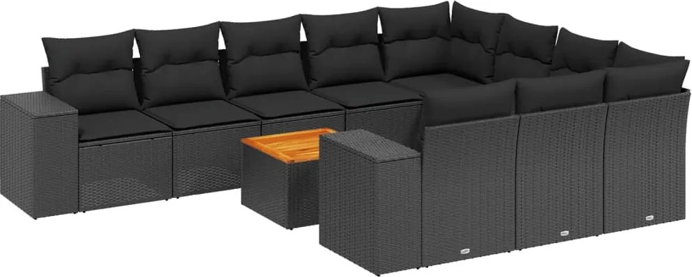 vidaXL Set canapele de grădină cu perne, 11 piese, negru, poliratan
