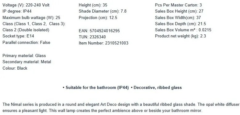 Aplica baie IP44 design elegant art-deco Nimal black