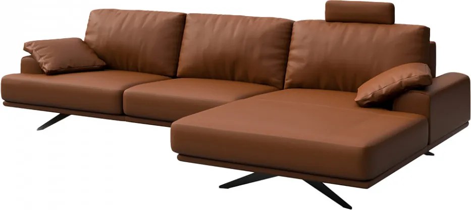 Canapea cu colt maro scortisoara din piele si metal pentru 4 persoane Prado Right Mesonica