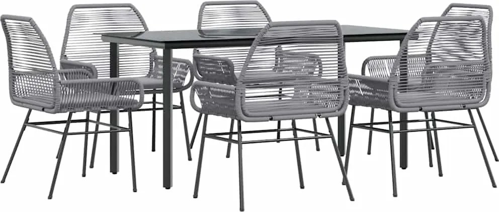 vidaXL Set de sufragerie de grădină de 7 piese sticlă poliratan gri