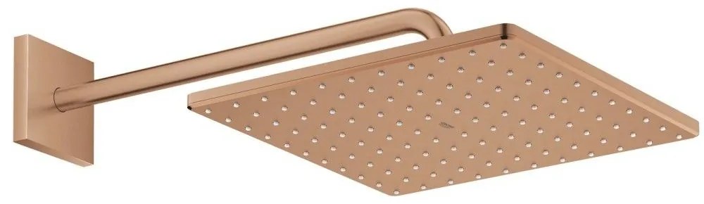 Palarie dus fix Grohe Rainshower Mono 310, 31x31 cm cu brat, montaj pe perete, cupru mat (brushed warm sunset)