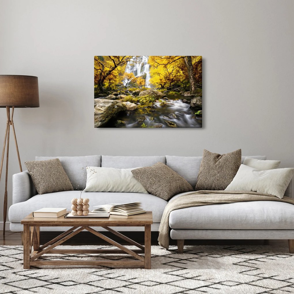 Tablou - Cascade în peisaj de toamnă, galben (90x60 cm)