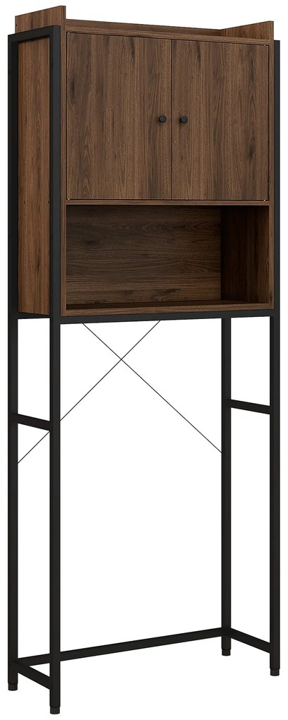 kleankin Mobilă etajeră deasupra WC-ului cu dulap pentru baie 2 uși și nișă 68 x 25,5 x 172,5 cm maro negru | Aosom Romania