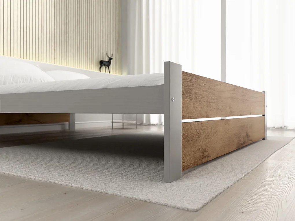 Pat dublu IKAROS DOUBLE 180 x 200 cm, stejar artisan/gri Saltele: Cu saltele Coco Maxi 20 cm, Somiera pat: Cu lamele drepte
