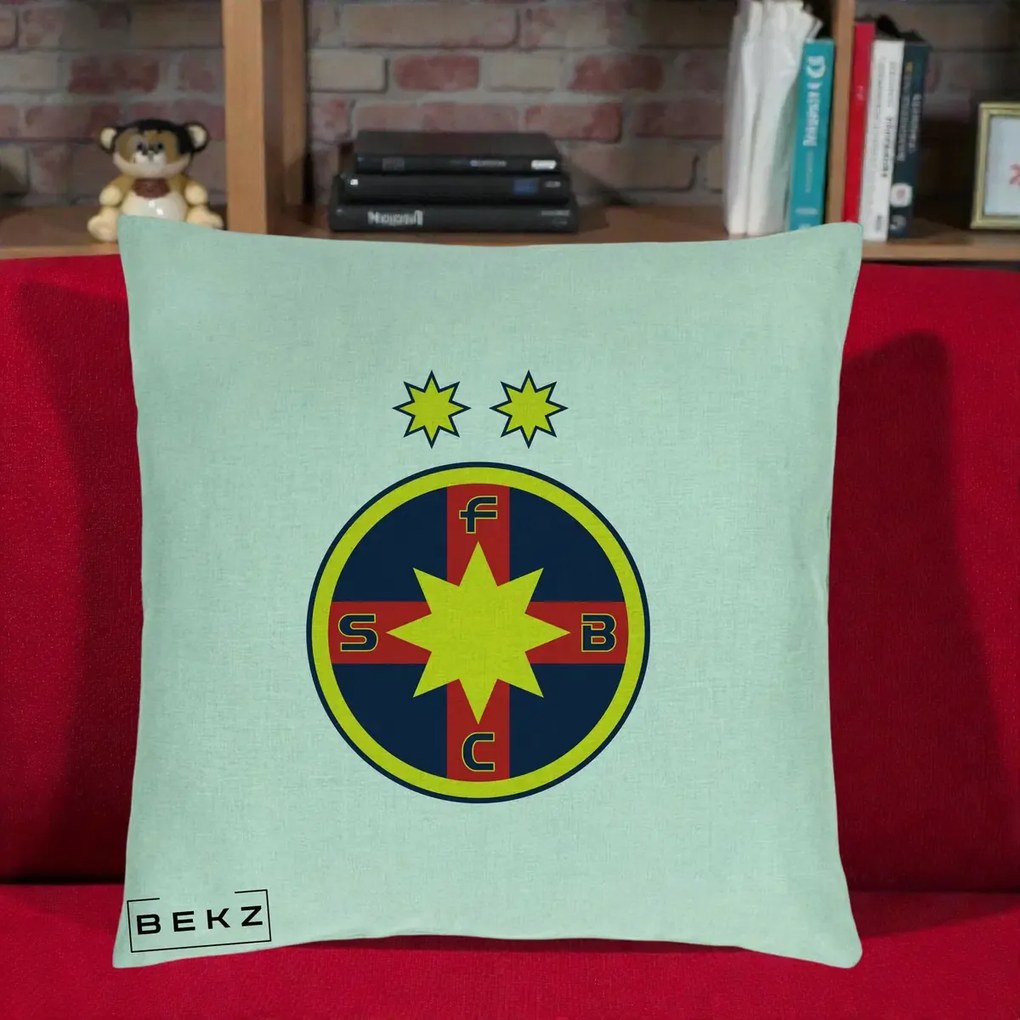 Perna Personalizata FCSB Fotbal Club Steaua Bucuresti, 40x40 cm, Verde Menta, Husa Detasabila, Perna Inclusa, BEKZ®