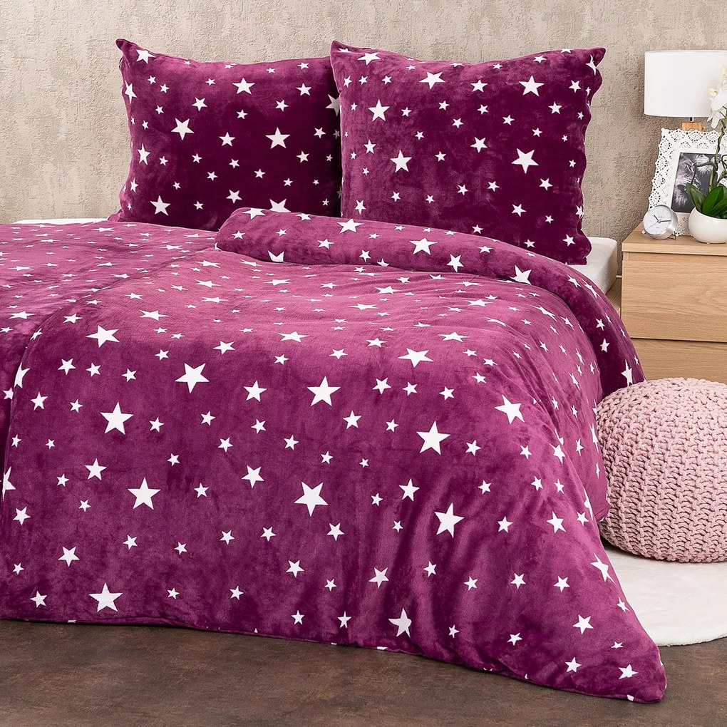 Lenjerie de pat din microflanel 4Home Stars violet, 140 x 220 cm, 70 x 90 cm