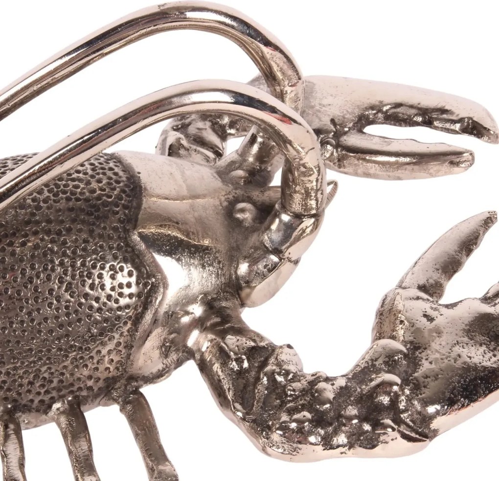 Suport pentru sticlă de vin din aluminiu reciclat, argintiu, homar decorativ, decor marin, finisaj lucios, 21 x 41 x 22 cm, „Homard”