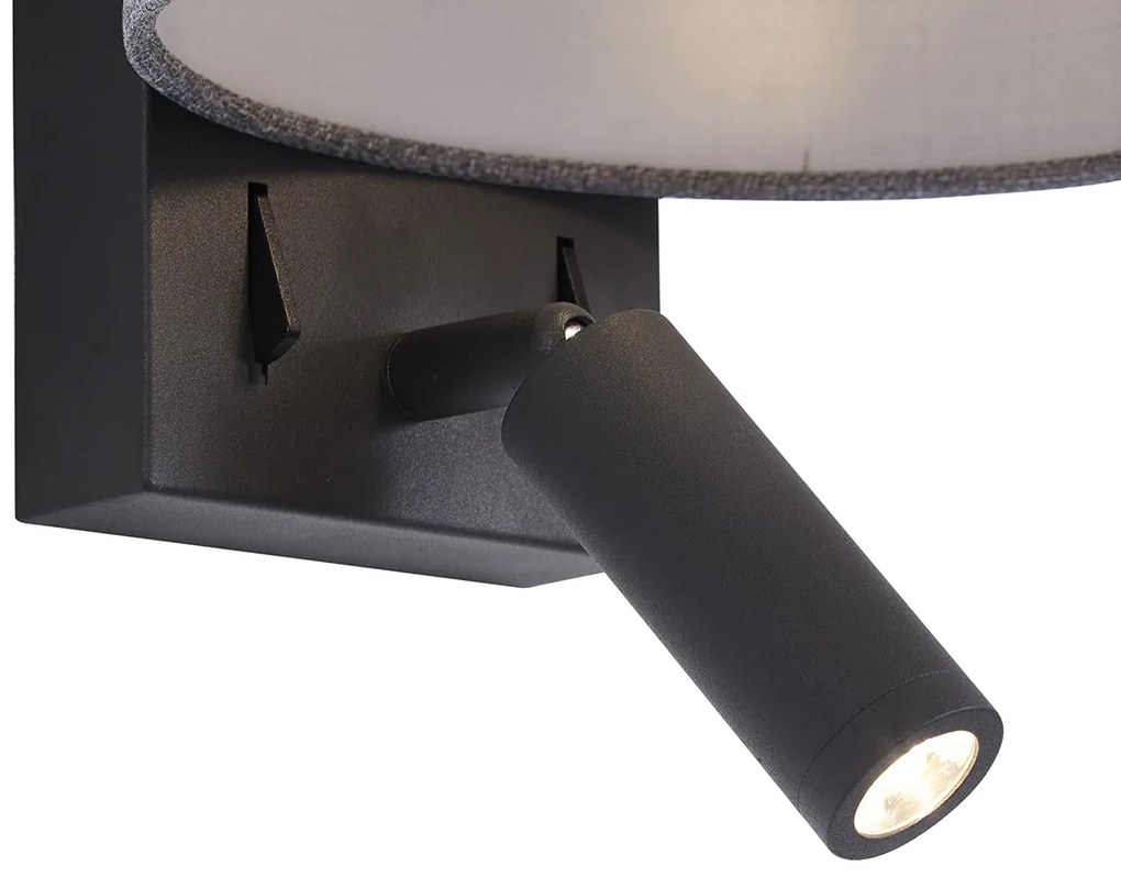 Aplică modernă neagră cu formă rotundă gri și lampă de citit - Puglia