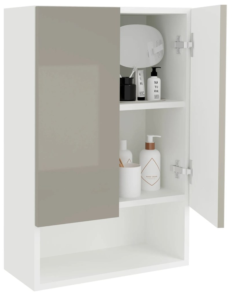 Corp Baie Zed, Suspendat, 2 Usi, Gri Lucios/Alb, MDF, L 48 x l 22 x H 72 cm