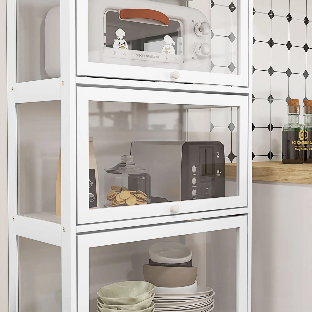 HOMCOM Vitrină pentru colecție bufet sufragerie mobilier de depozitare la 4 nivele cu uși rabatabile, 59 x 30 x 139 cm, alb | Aosom Romania