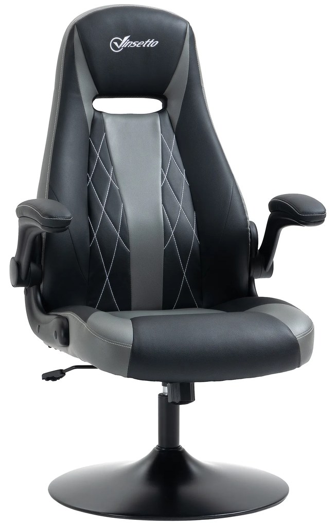 Vinsetto Scaun de gaming ergonomic cu bază rotundă din metal pivotantă 360° înălțime reglabilă pernă pentru gât brațe rabatabile PVC gri negru | Aosom Romania