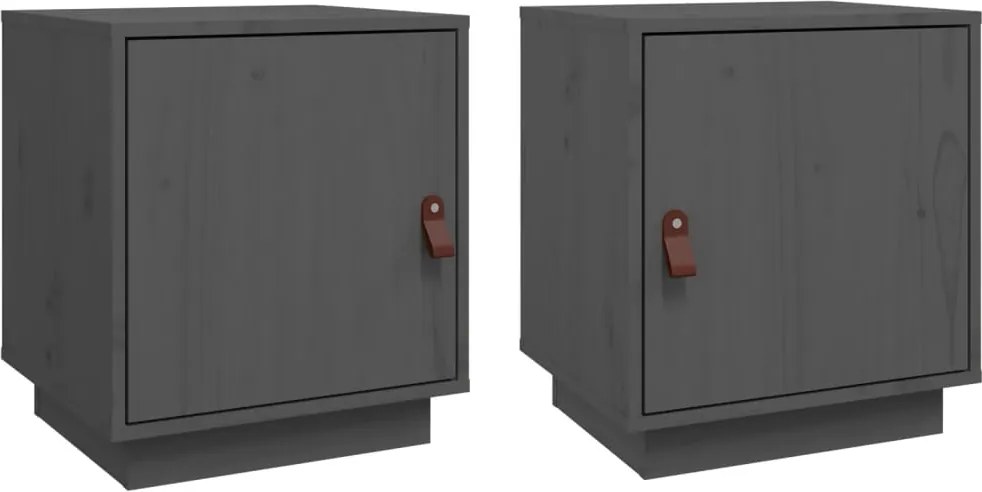 vidaXL Noptiere, 2 buc., gri, 40x34x45 cm, lemn masiv de pin