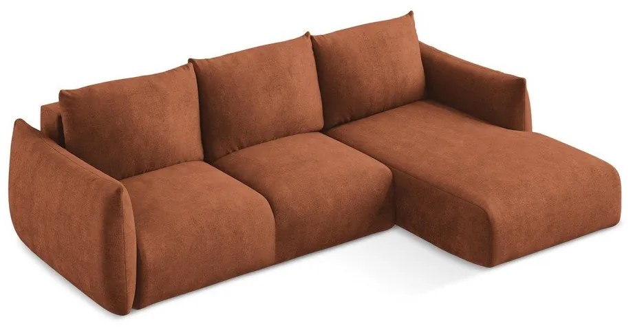 Colțar teracotă extensibil cu tapițerie din chenille (cu colț pe partea dreaptă/cu șezlong) Leila – Makamii