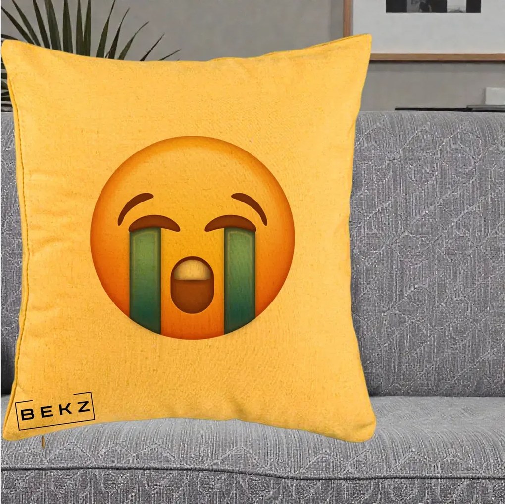 Perna Decorativa Emoji Plange, 40x40 cm, Galben, Husa Detasabila, Perna Inclusa, BEKZ®