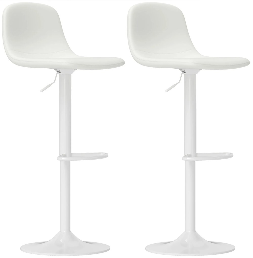 HOMCOM Set 2 Taburete Înalte Ajustabile 360° cu Spătar și Suport de Picior pentru Bucătărie Bar sau Sufragerie 40,5x44x84-104 cm Alb | Aosom Romania