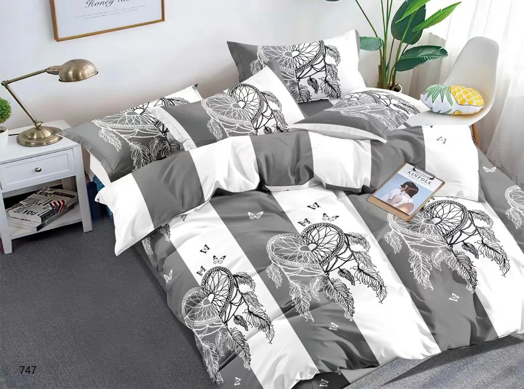 Lenjerie de pat din microfibra TIRSO gri-alb Dimensiune lenjerie de pat: 70 x 90 cm | 140 x 200 cm