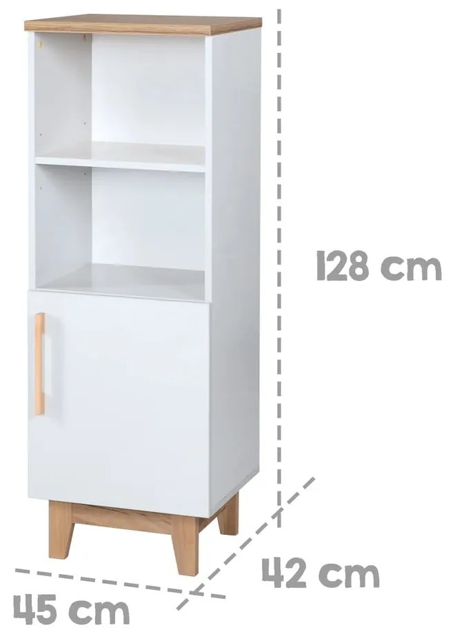 Bibliotecă pentru copii albă cu aspect de lemn de stejar 45x128 cm Finn – Roba