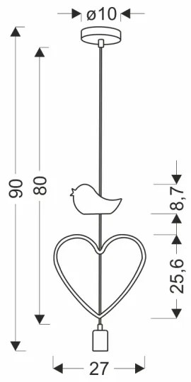 Lustră pentru copii HEART pe cablu 1xE27/20W/230V roz/alb