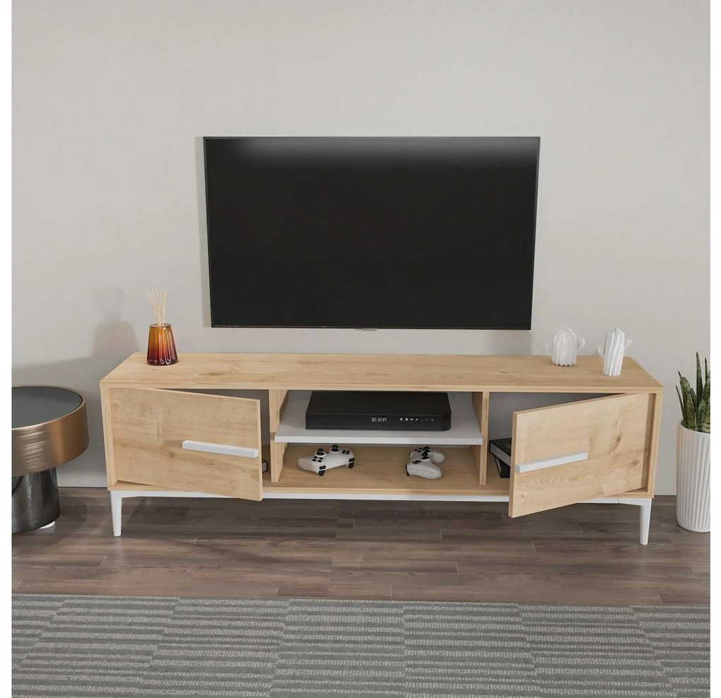 Dulap TV Eslametta (Stejar + alb). Promo -10%. 1107293