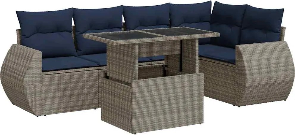 vidaXL Set mobilier grădină cu perne 6 piese gri poliratan/lemn acacia