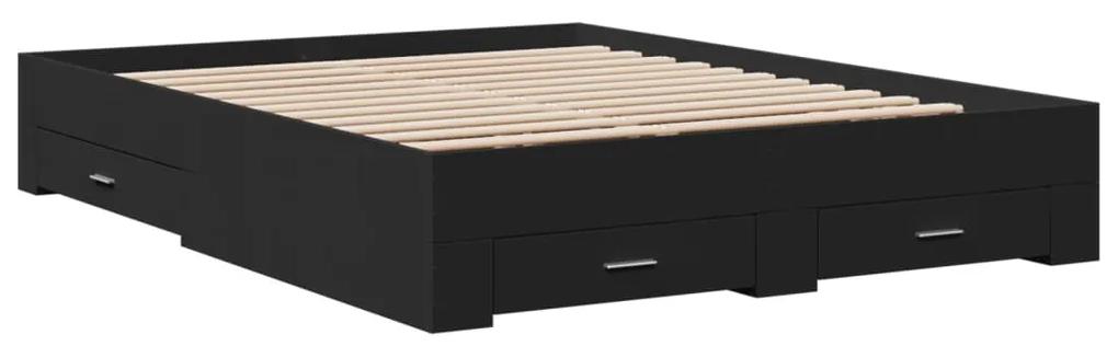 3280385 vidaXL Cadru de pat cu sertare, negru, 140x200 cm, lemn prelucrat