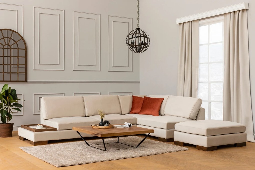 Canapea de colț Tulip Corner Right With Pouf - Beige