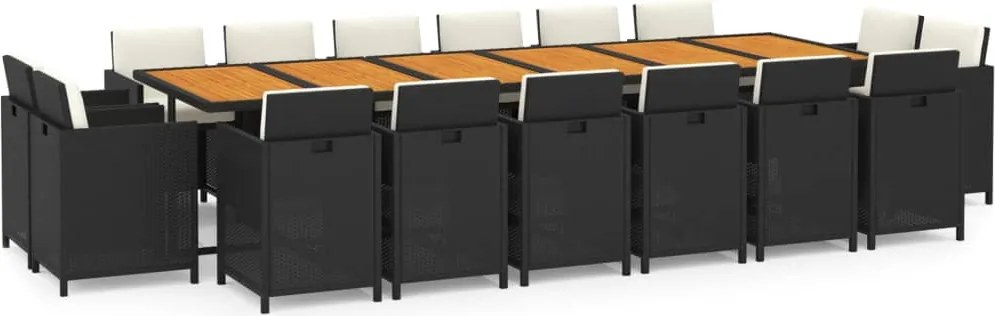 vidaXL Set mobilier de exterior cu perne, 17 piese, negru, poliratan