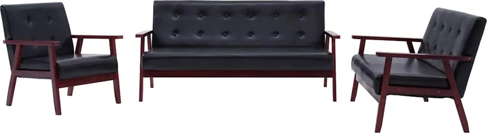 vidaXL Set canapea, 3 piese., negru, piele artificială