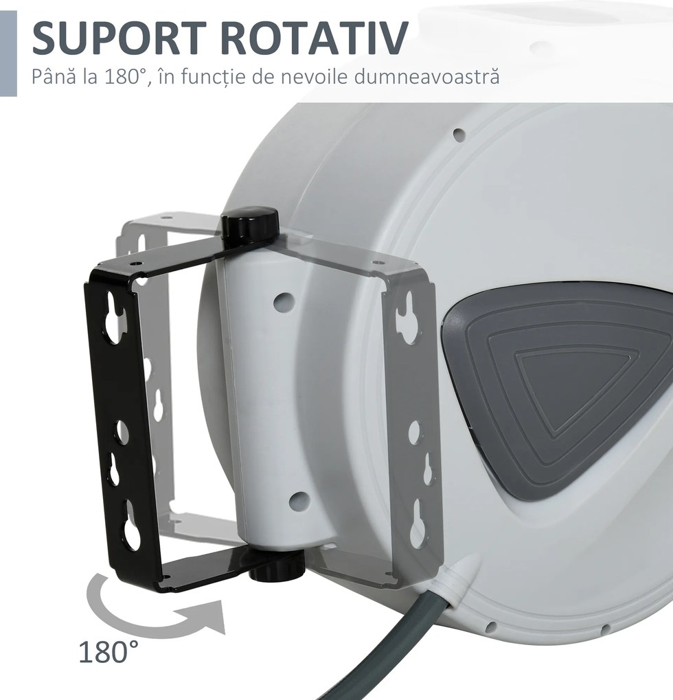 DURHAND Furtun Automat de Perete, Sistem de Irigare cu Conexiune Φ1/4''', Rotire 180º, 20+2m | Aosom Romania