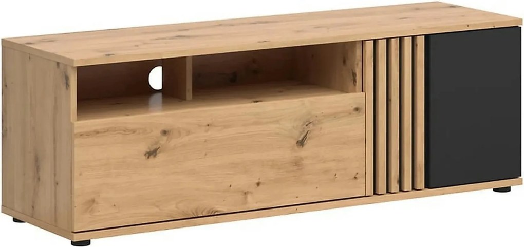 Comoda TV VABRES, stejar artisan/negru mat, PAL laminat, 136x40x47 cm
