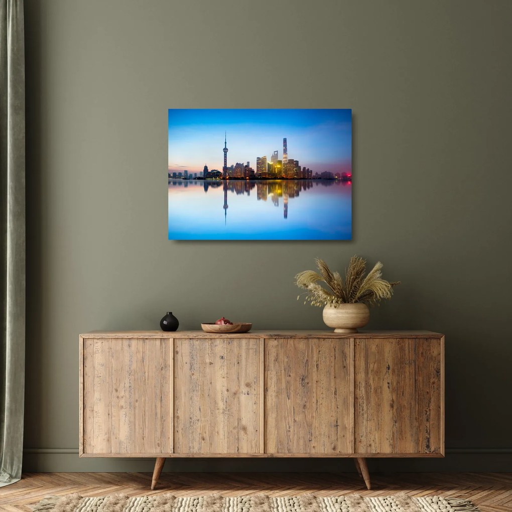 Tablou pe sticlă - Cerului dimineții deasupra Shanghaiului (70x50 cm)