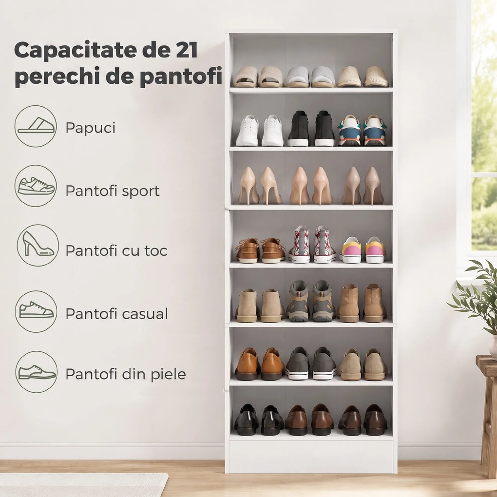 HOMCOM Pantofar cu Rafturi Reglabile, pentru 21 de Perechi, Alb | Aosom Romania