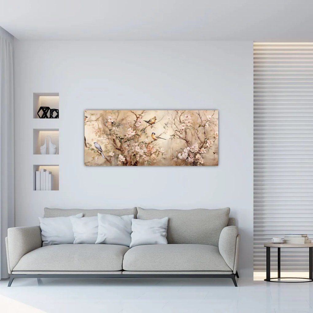 Tablou - Pictură de păsări de epocă II. (120x50 cm)