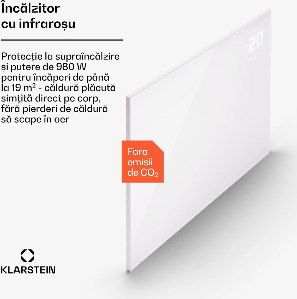 Klarstein Wonderwall Smart Bornholm, încălzitor cu infraroșu, 120 x 80 cm, 980 W, aplicație