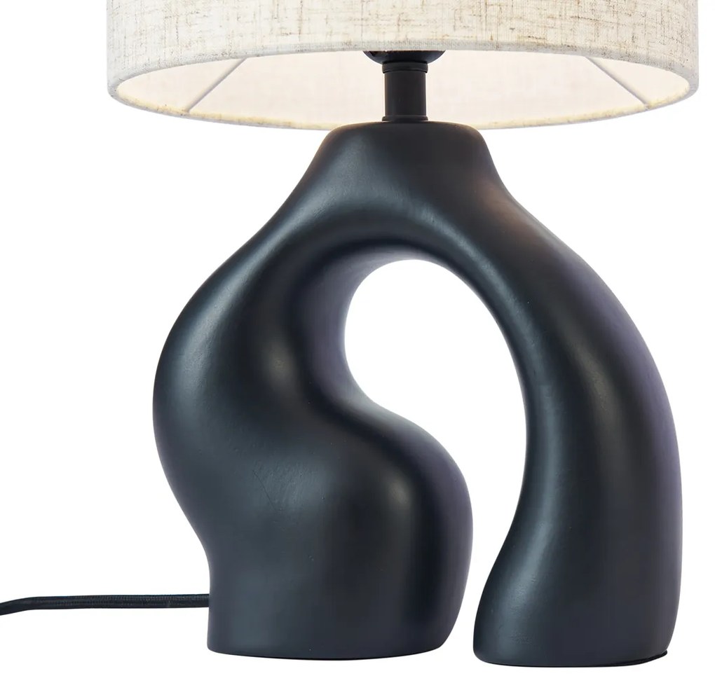 Lampă de masă Japandi neagră cu abajur din in - Dahlia