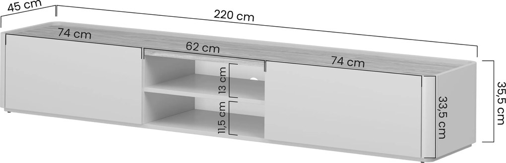 Comodă TV cu sertar Elivo 220 cm - eucalipt / stejar baltic dune