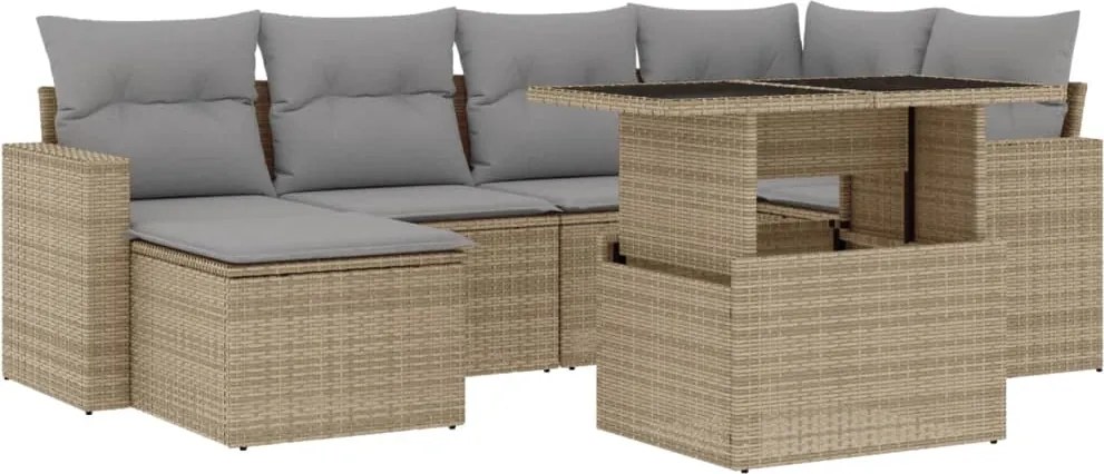 vidaXL Set canapele de grădină, 7 piese, cu perne, bej, poliratan