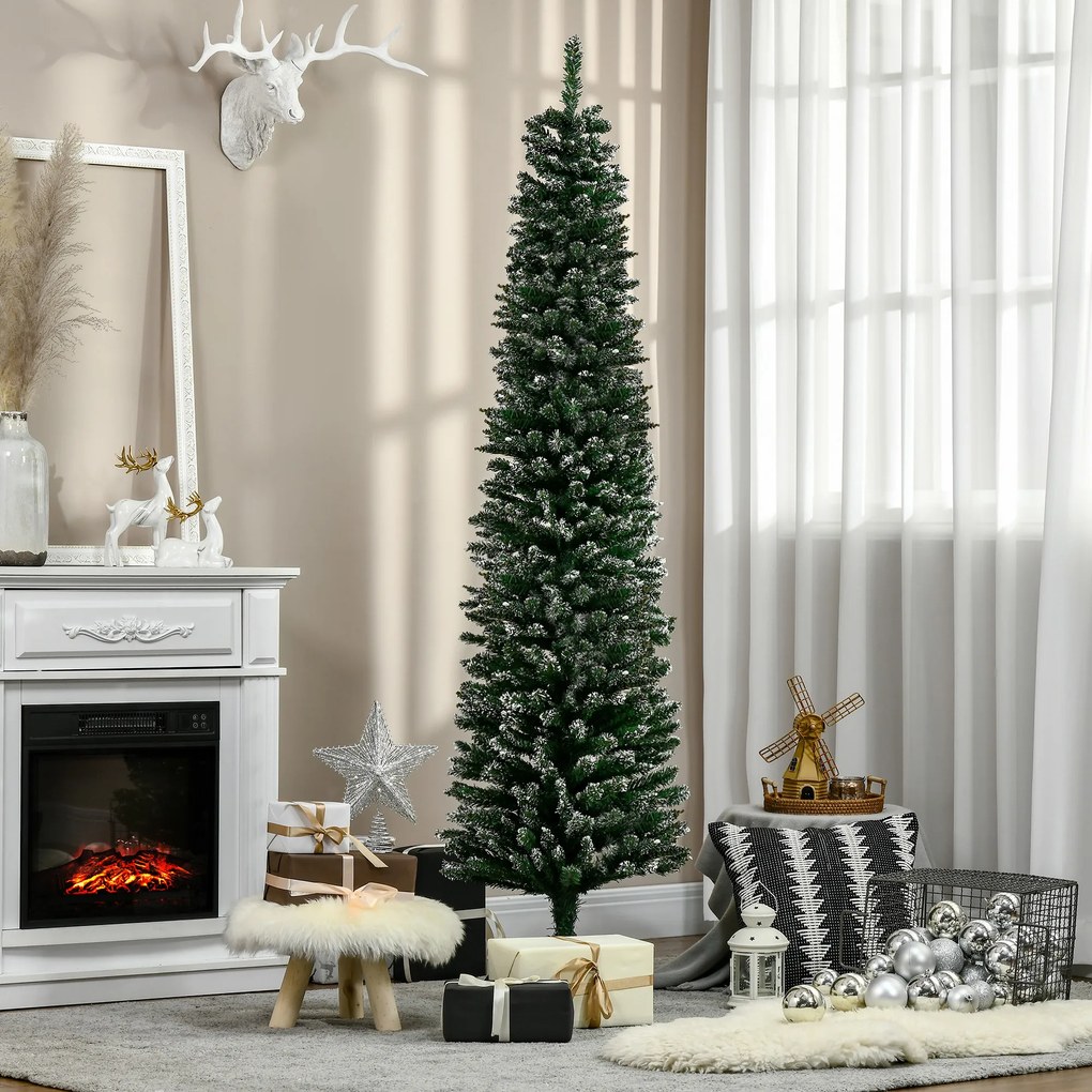 Brad de Craciun cu zapada artificiala190cm, Brad verde cu baza detasabila, decoratiune de Craciun, verde HOMCOM | Aosom Romania